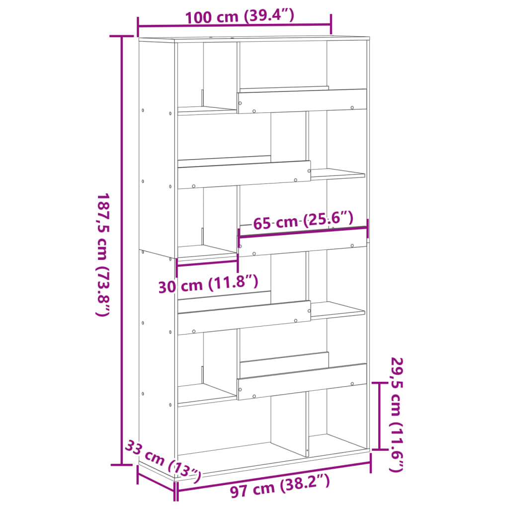 Bokhylle sonoma eik 100x33x187,5 cm konstruert tre