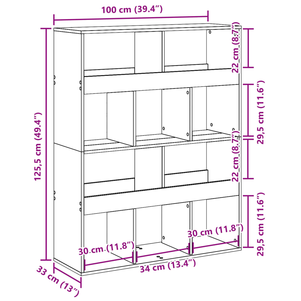 Bokhylle sonoma eik 100x33x125,5 cm konstruert tre