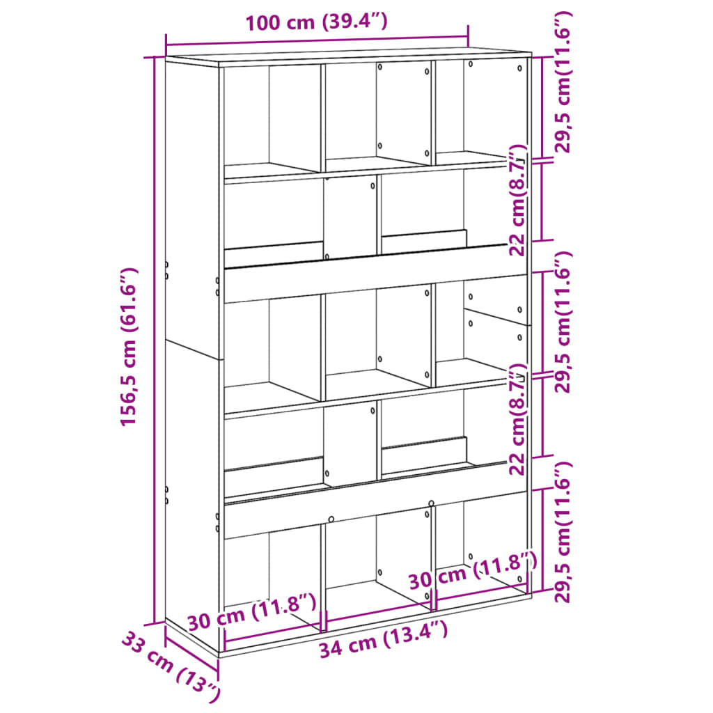Bokhylle svart 100x33x156,5 cm konstruert tre