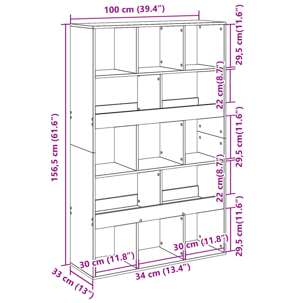 Bokhylle sonoma eik 100x33x156,5 cm konstruert tre
