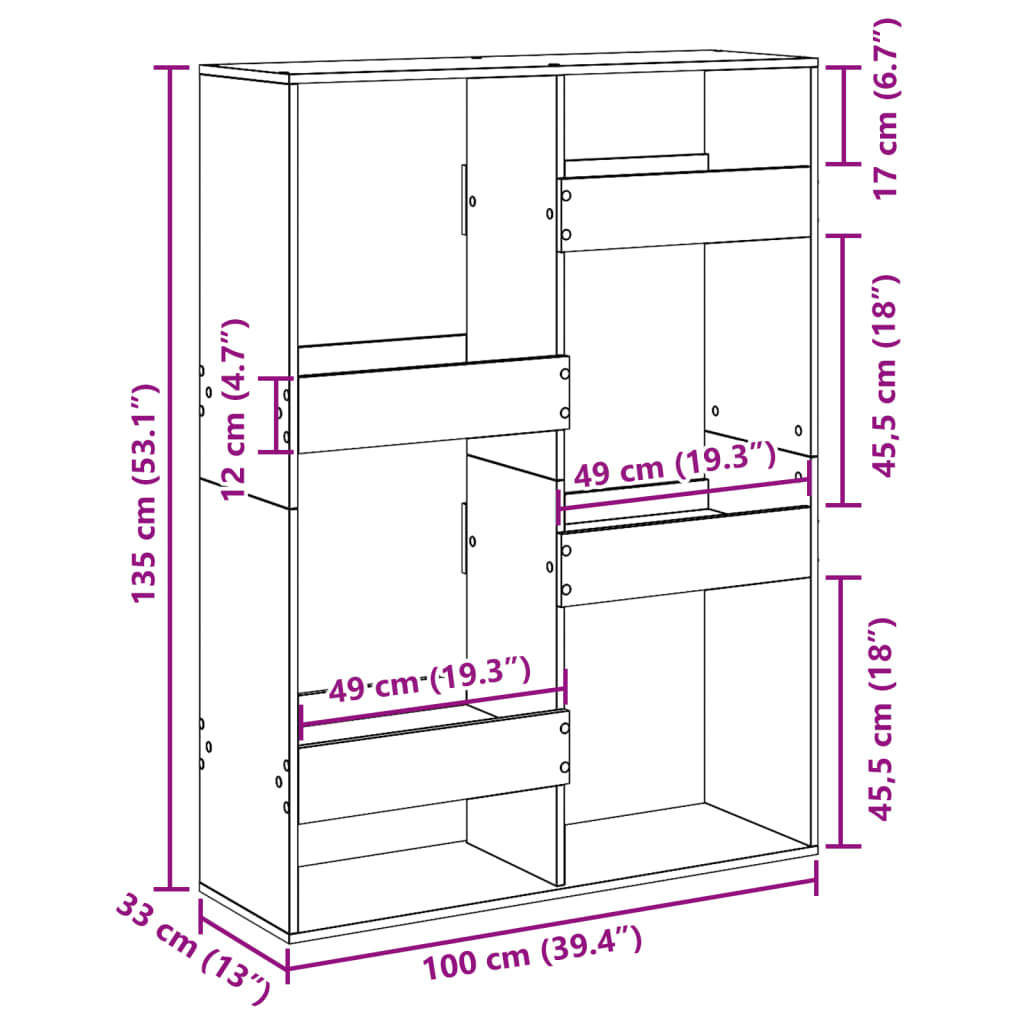 Bokhylle sonoma eik 100x33x135 cm konstruert tre
