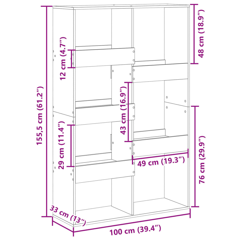Bokhylle sonoma eik 100x33x155,5 cm konstruert tre
