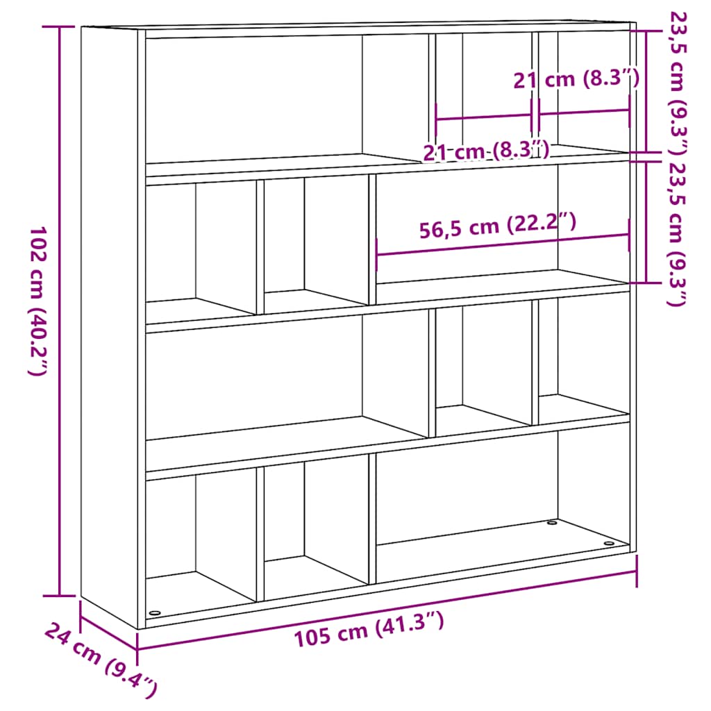 Bokhylle/romdeler gammelt tre 105x24x102 cm