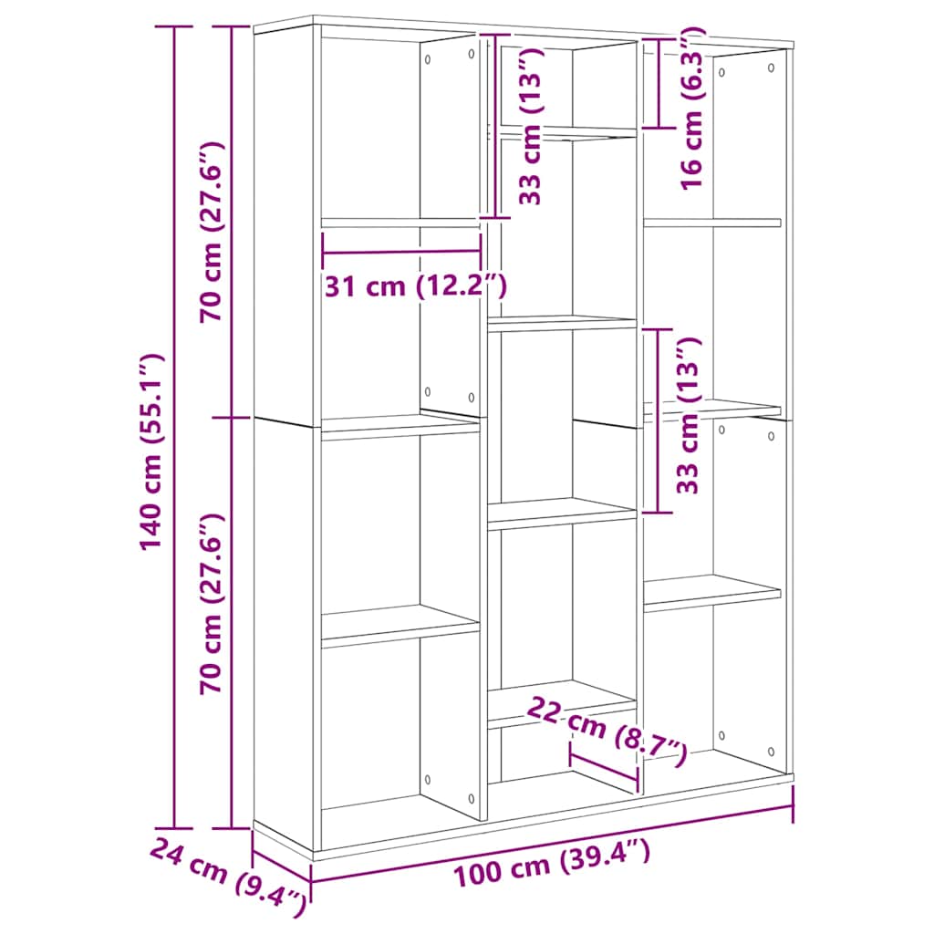 Bokhylle/Romdeler gammelt tre 100x24x140 cm konstruert tre