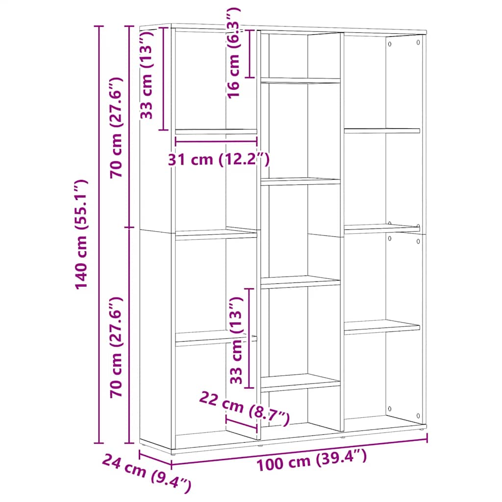 Bokhylle/Romdeler artisan eik 100x24x140 cm konstruert tre