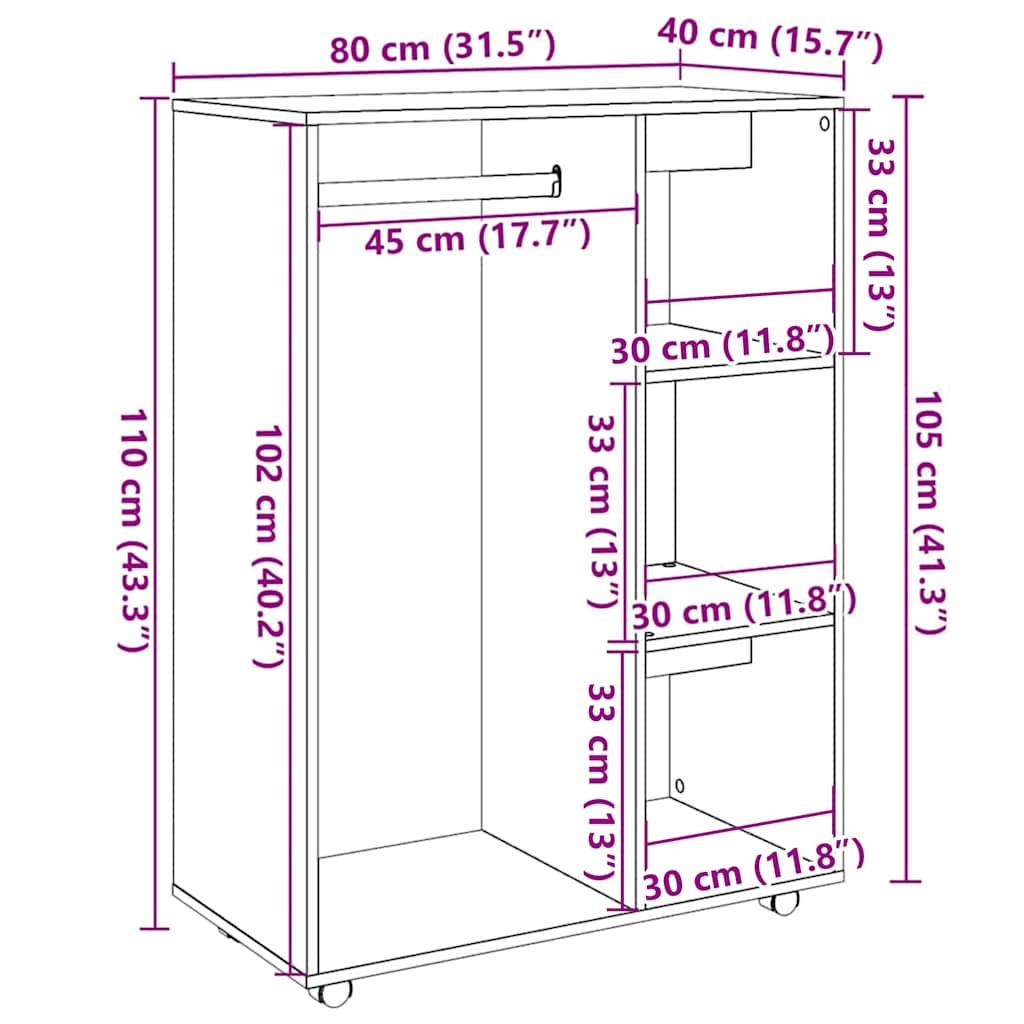 Garderobe artisan eik 80x40x110 cm konstruert tre