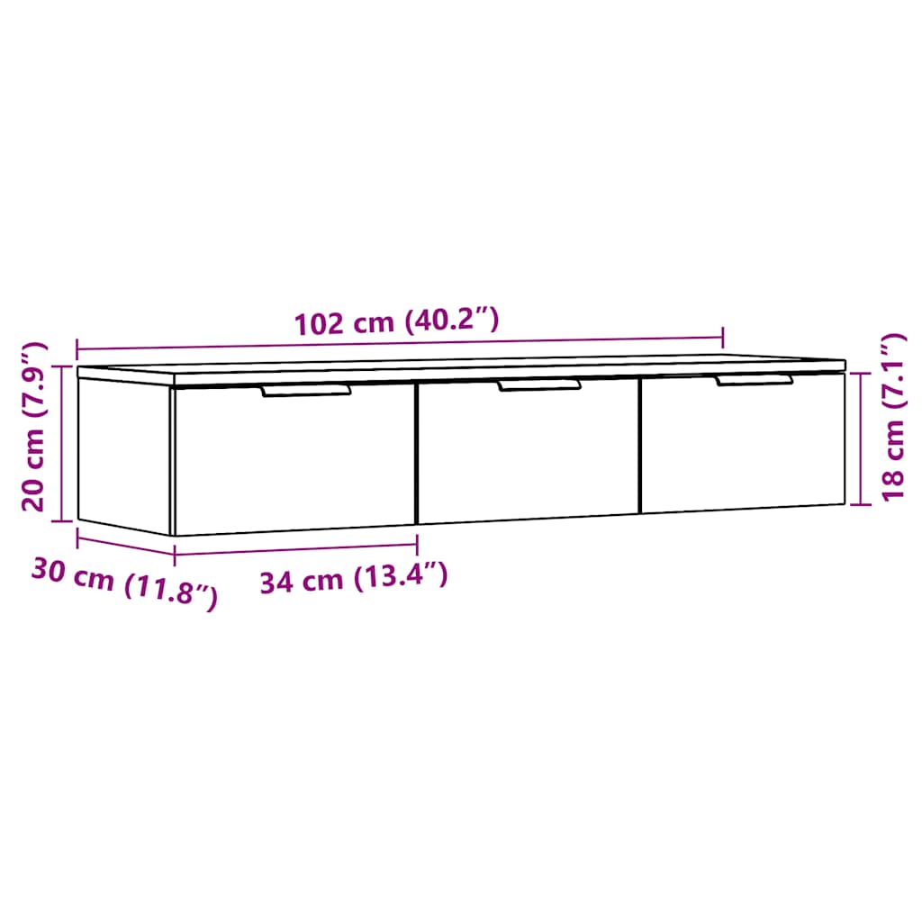 Veggskap gammelt tre 102x30x20 cm konstruert tre