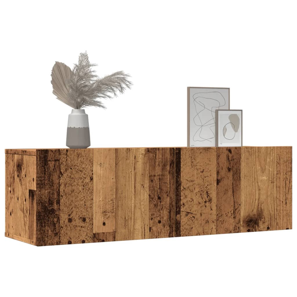 Veggmonterte TV-benker 2 stk gammelt tre 100x30x30 cm