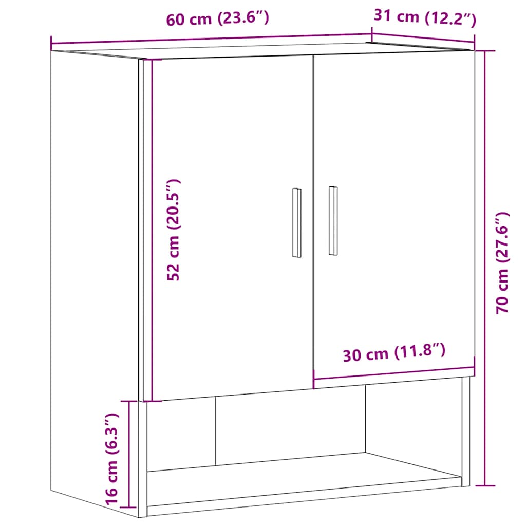 Veggskap gammelt tre 60x31x70 cm konstruert tre