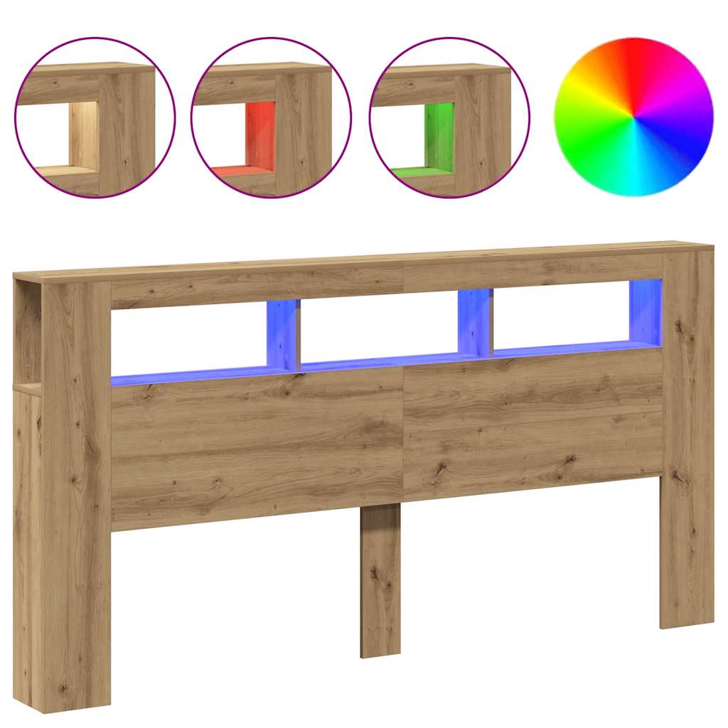 Sengegavl med LED artisan eik 200x18,5x103,5 cm konstruert tre
