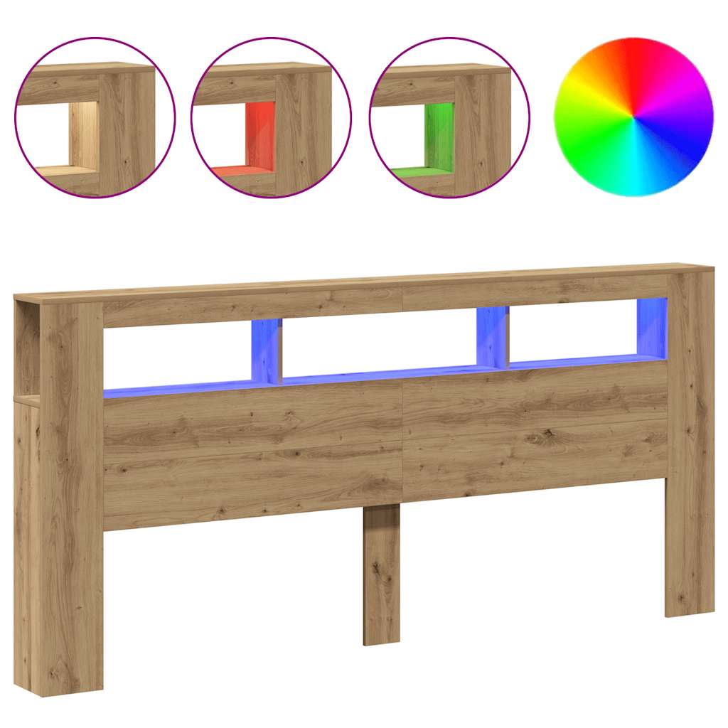 Sengegavl med LED artisan eik 220x18,5x103,5 cm konstruert tre