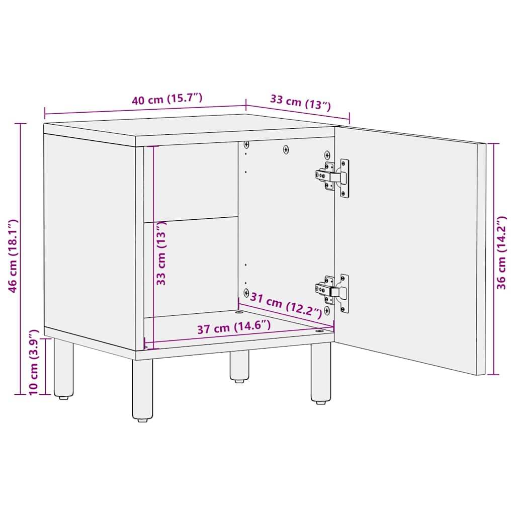 Nattbord 2 stk brun 40x33x46 cm heltre mango