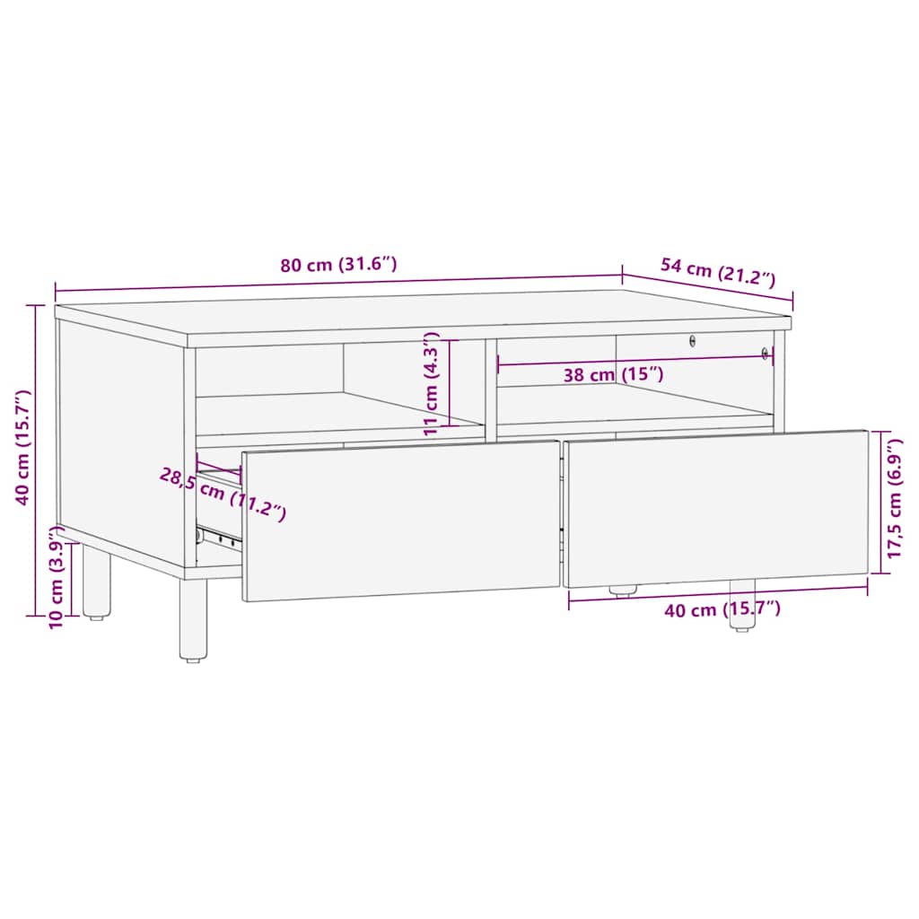 Kaffebord 80x54x40 cm Massivt Akasietre