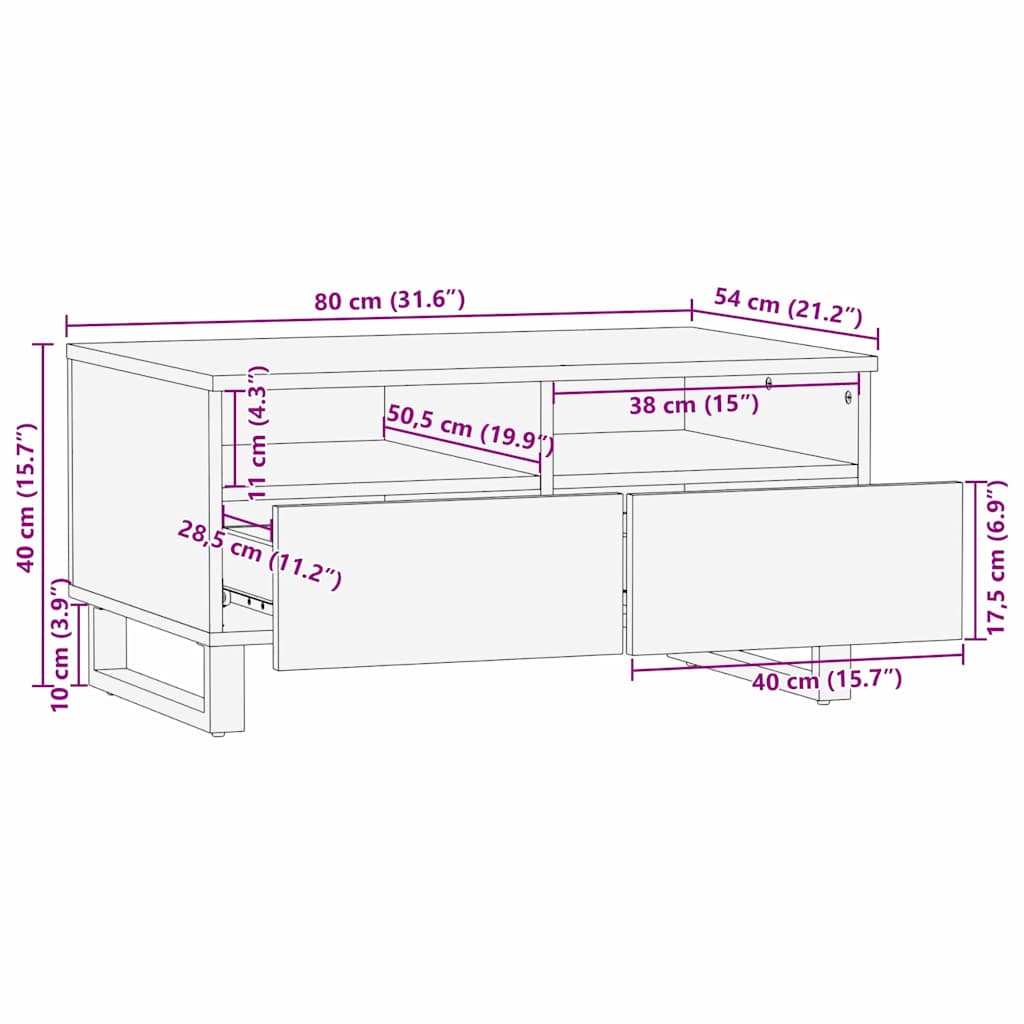 Kaffebord - 80 x 54 x 40 cm - Solid Mangotre