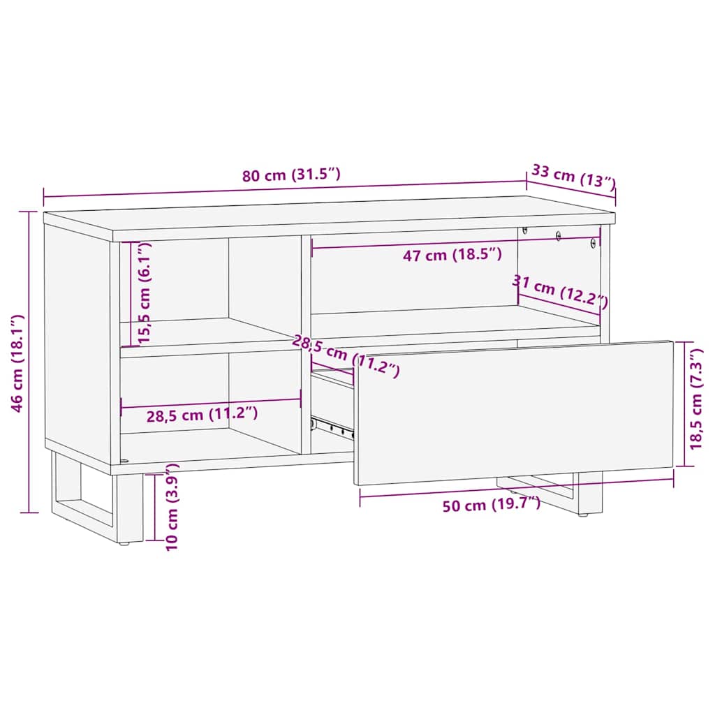 Media lagringsskap Brun 80 x 33.5 x 46 cm heltre mango