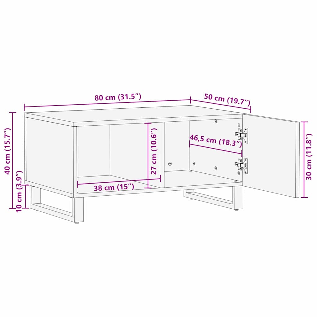 Kaffebord 80 x 50 x 40 cm - Massivt mangotre og konstruert tre