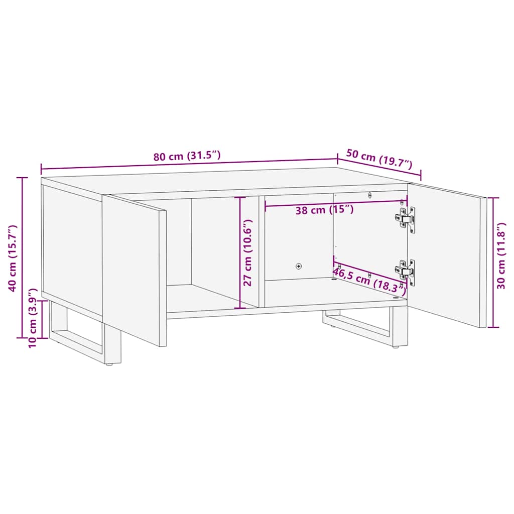 Kaffebord - 80 x 50 x 40 cm, laget av massivtre og bygget tre.