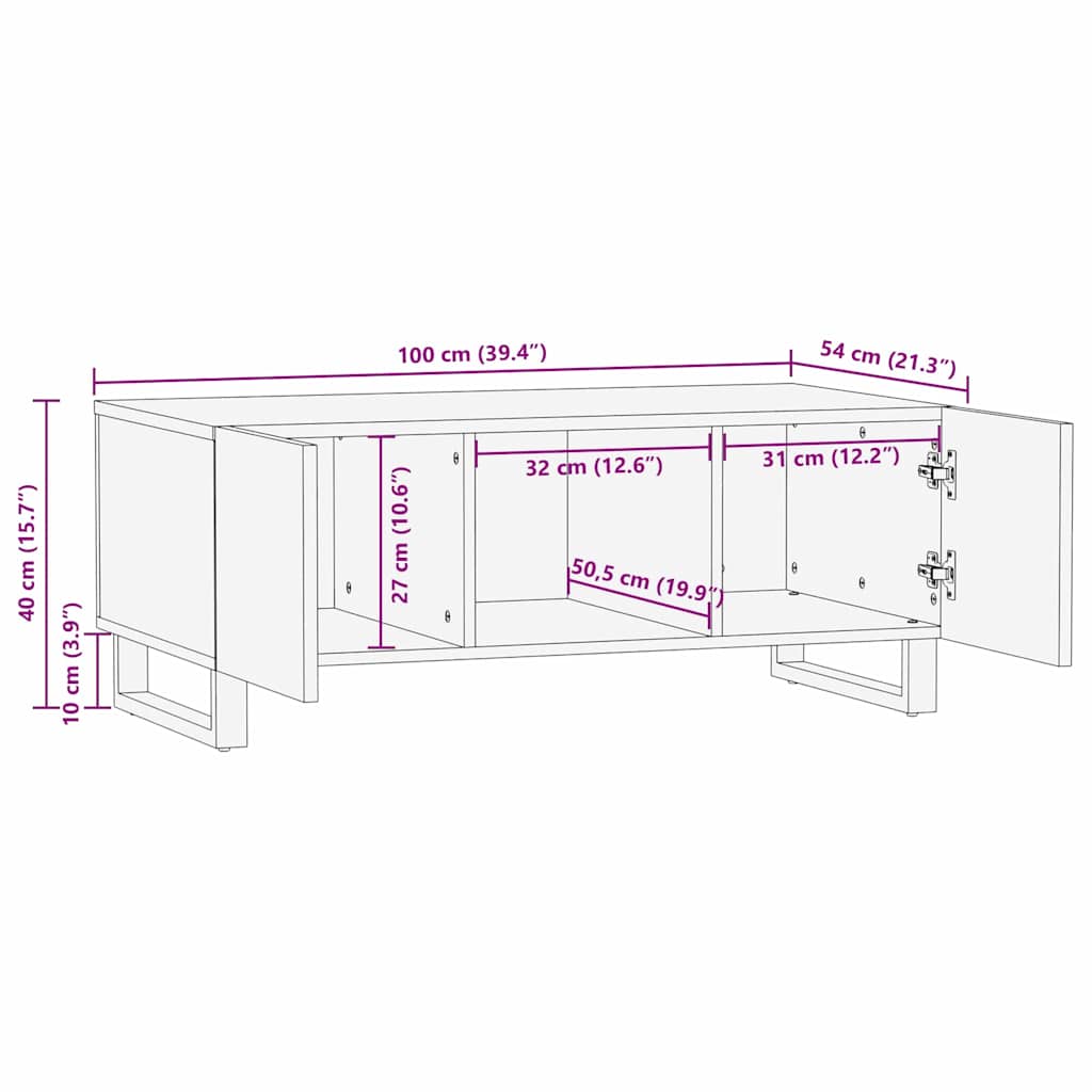 Kaffebord - 100x54x40 cm, laget av solid tre.