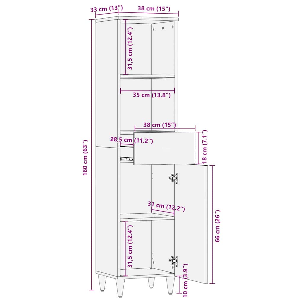 Sideboard med skuff Brun 38 x 33.5 x 160 cm Massivt mangotre