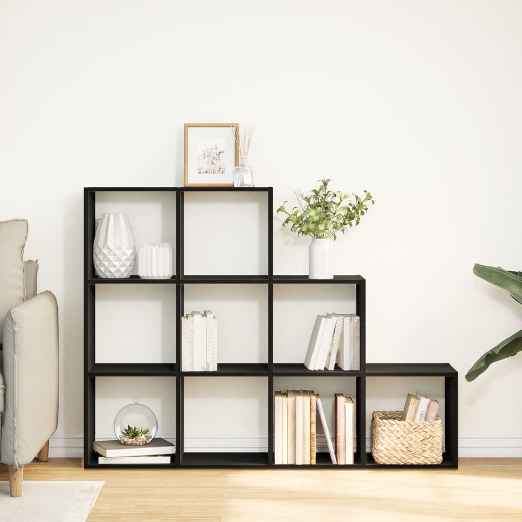 Bokhylle 3 etasjer svart 137,5x29x103,5 cm konstruert tre