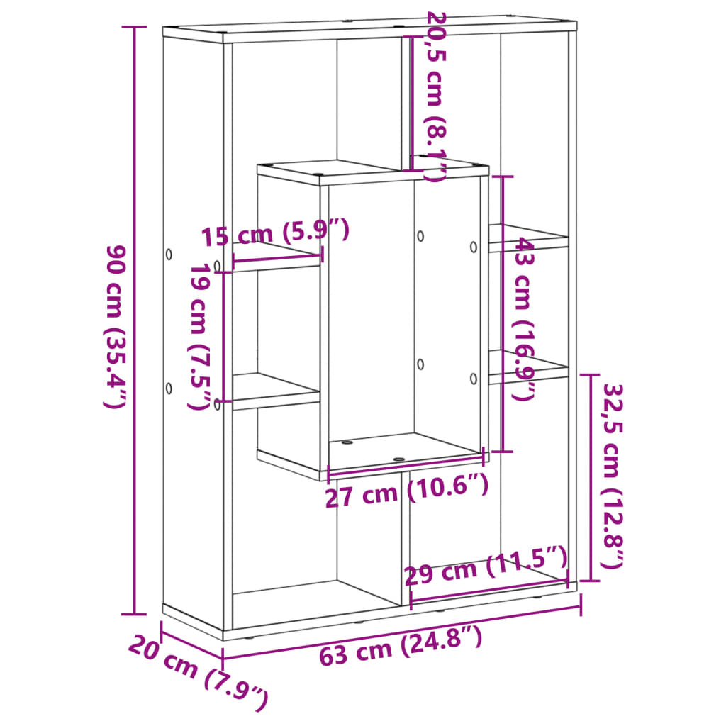 Bokhylle sonoma eik 63x20x90 cm konstruert tre