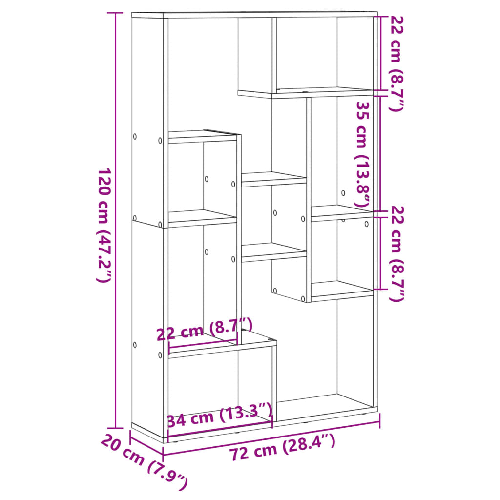 Bokhylle sonoma eik 72x20x120 cm konstruert tre