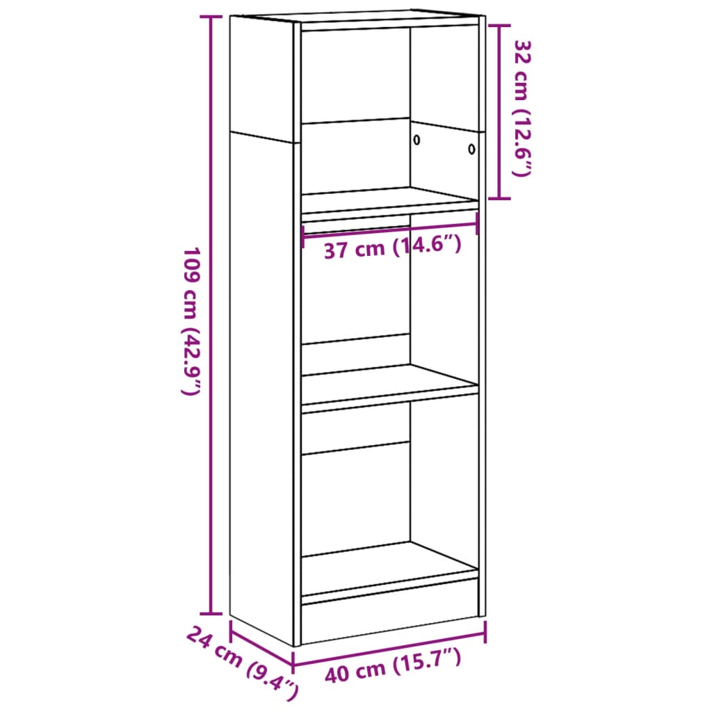 Bokhylle svart 40x24x109 cm konstruert tre