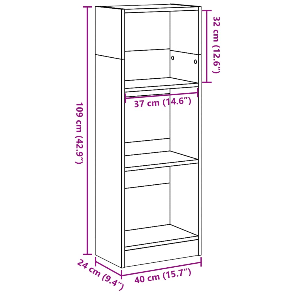 Bokhylle sonoma eik 40x24x109 cm konstruert tre