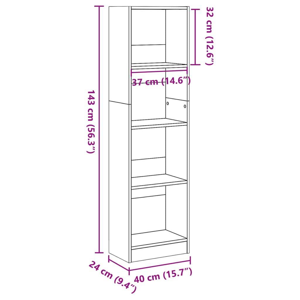 Bokhylle sonoma eik 40x24x143 cm konstruert tre