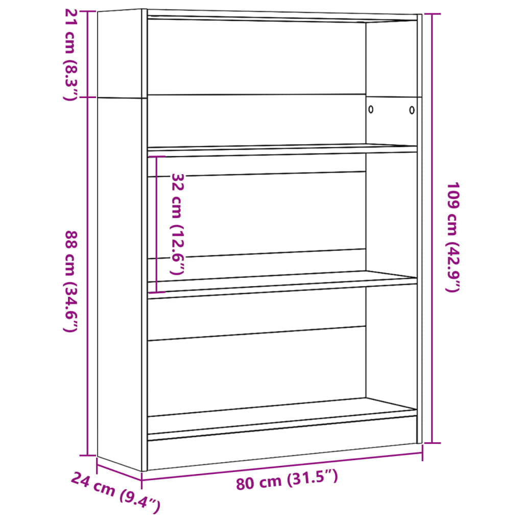 Bokhylle sonoma eik 80x24x109 cm konstruert tre