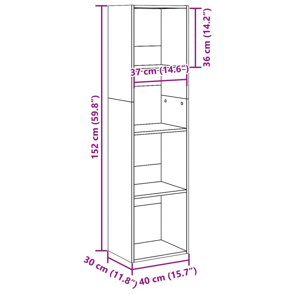 Bokhylle sonoma eik 40x30x152 cm konstruert tre