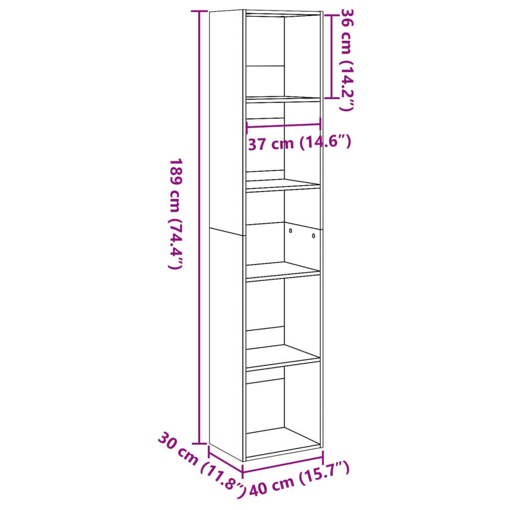 Bokhylle sonoma eik 40x30x189 cm konstruert tre