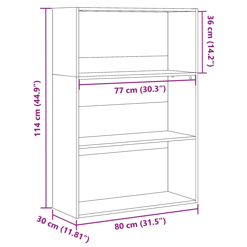 Bokhylle sonoma eik 80x30x114 cm konstruert tre