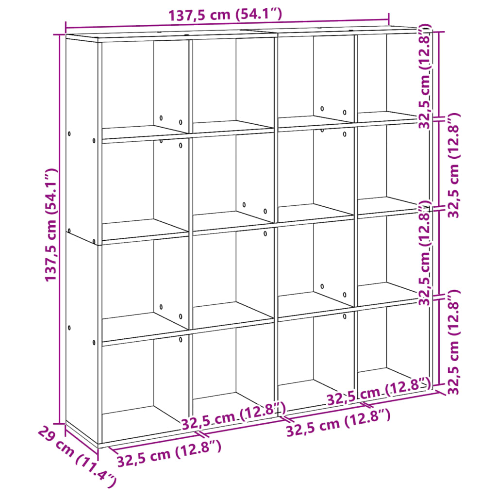 Bokhylle sonoma eik 137,5x29x137,5 cm konstruert tre