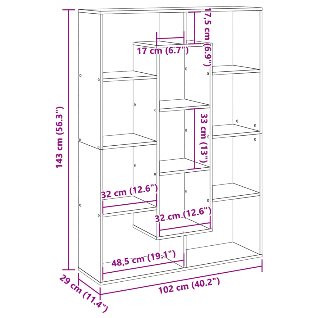 Bokhylle sonoma eik 102x29x143 cm konstruert tre