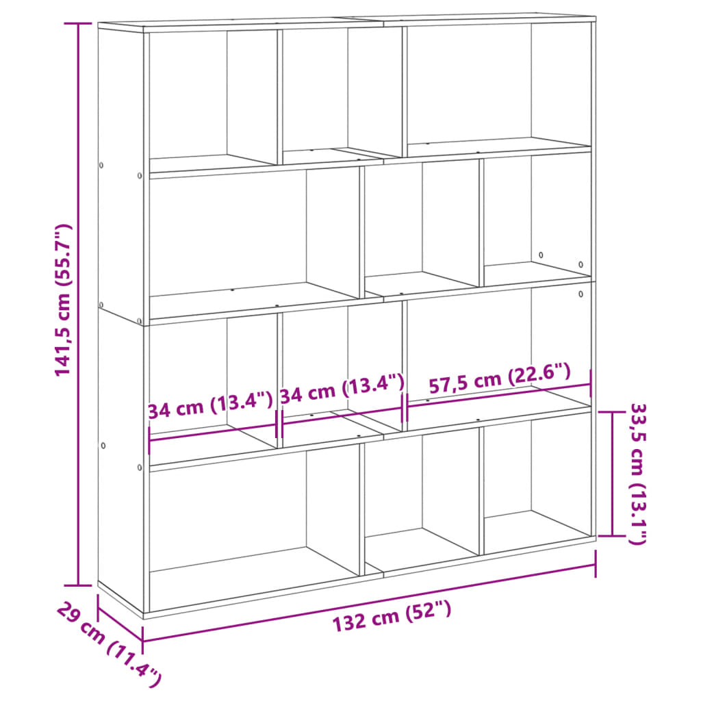 Bokhylle sonoma eik 132x29x141,5 cm konstruert tre
