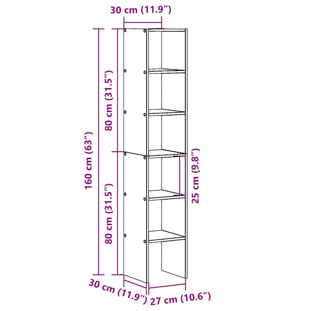 Bokhyller 2 stk stablebar gammelt tre 30x30x80cm konstruert tre