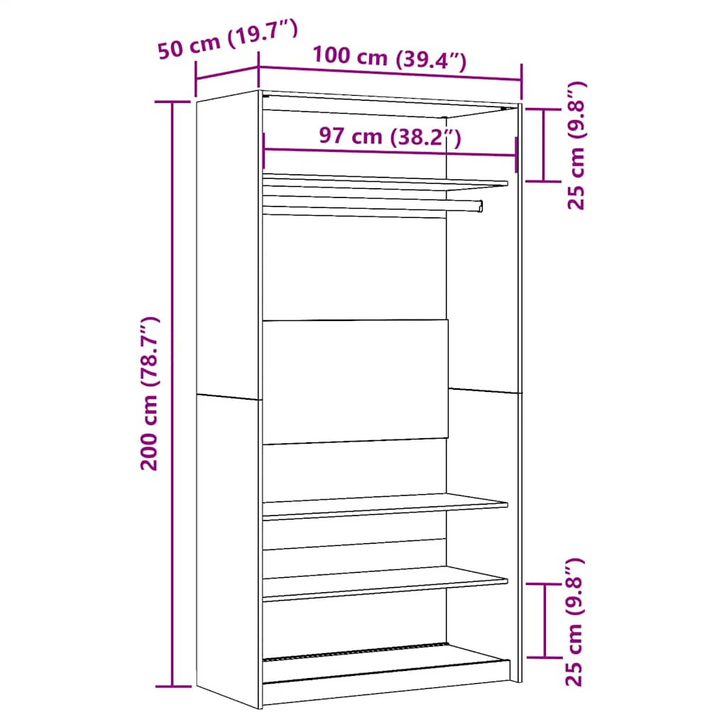 Garderobe artisan eik 100x50x200 cm konstruert tre