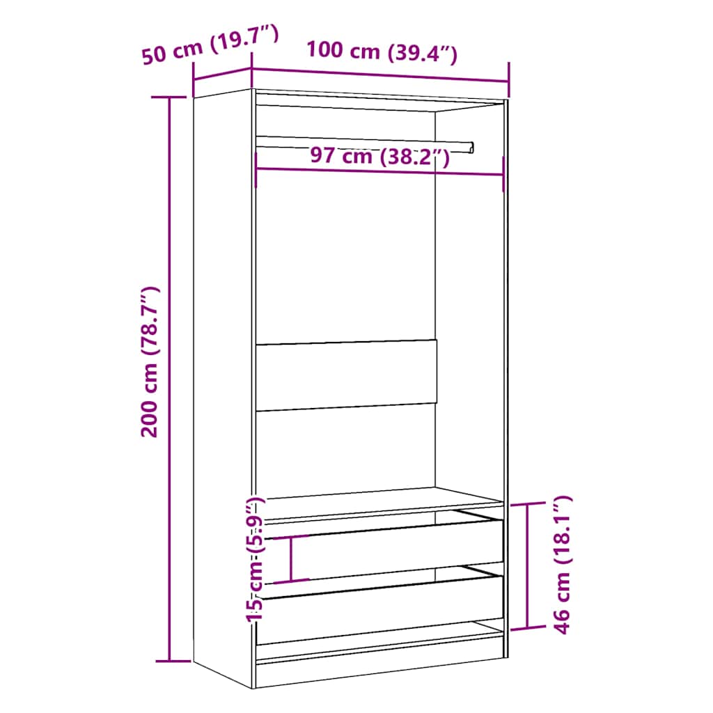 Garderobe artisan eik 100x50x200 cm konstruert tre