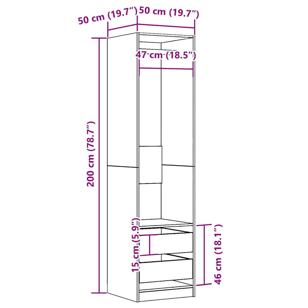 Garderobe artisan eik 50x50x200 cm konstruert tre