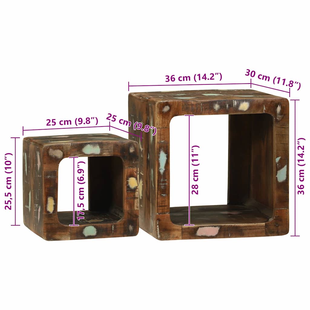 TV enhet 2 pcs Flerfarget 36 x 30 x 36 cm gjenvunnet heltre