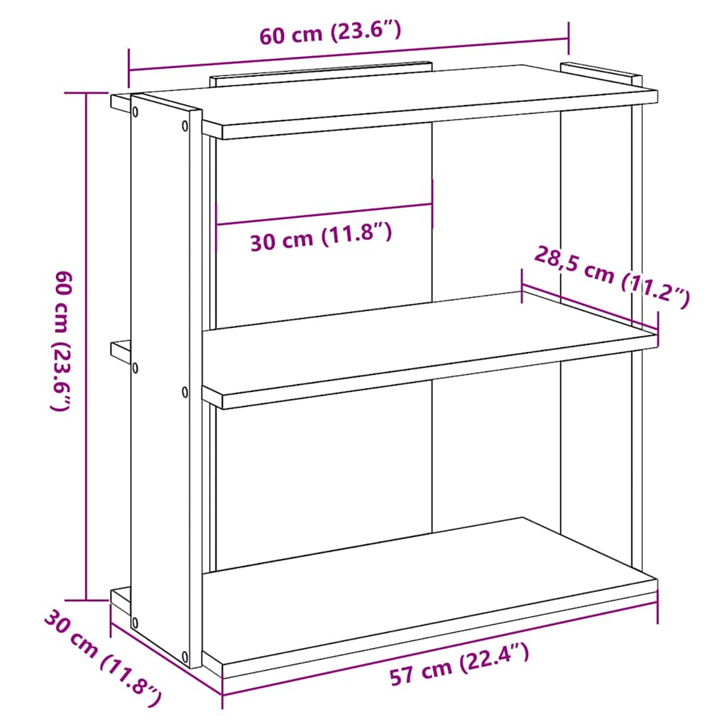 Bokhylle 3 etasjer sonoma eik 60x30x60 cm konstruert tre