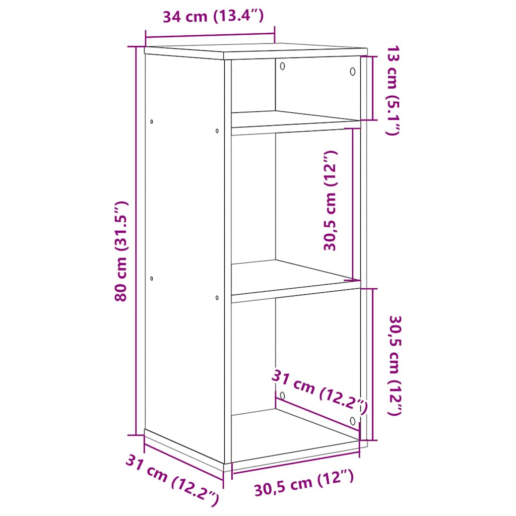 Bokhylle sonoma eik 34x31x80 cm konstruert tre