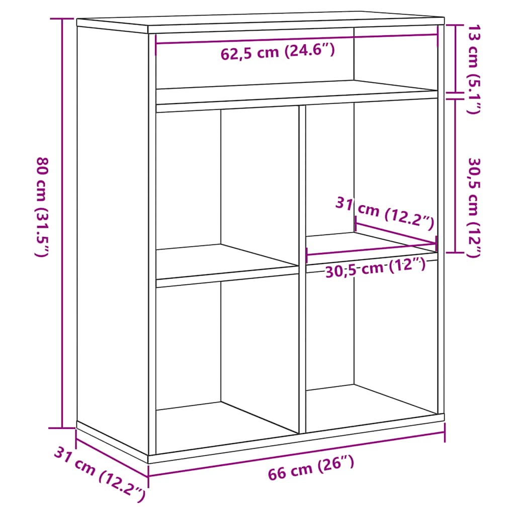 Bokhylle sonoma eik 66x31x112 cm konstruert tre