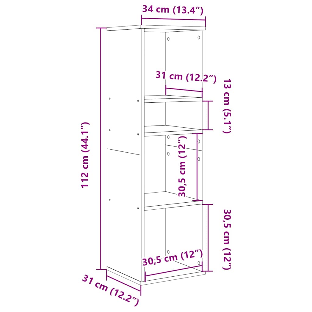 Bokhylle sonoma eik 34x31x112 cm konstruert tre