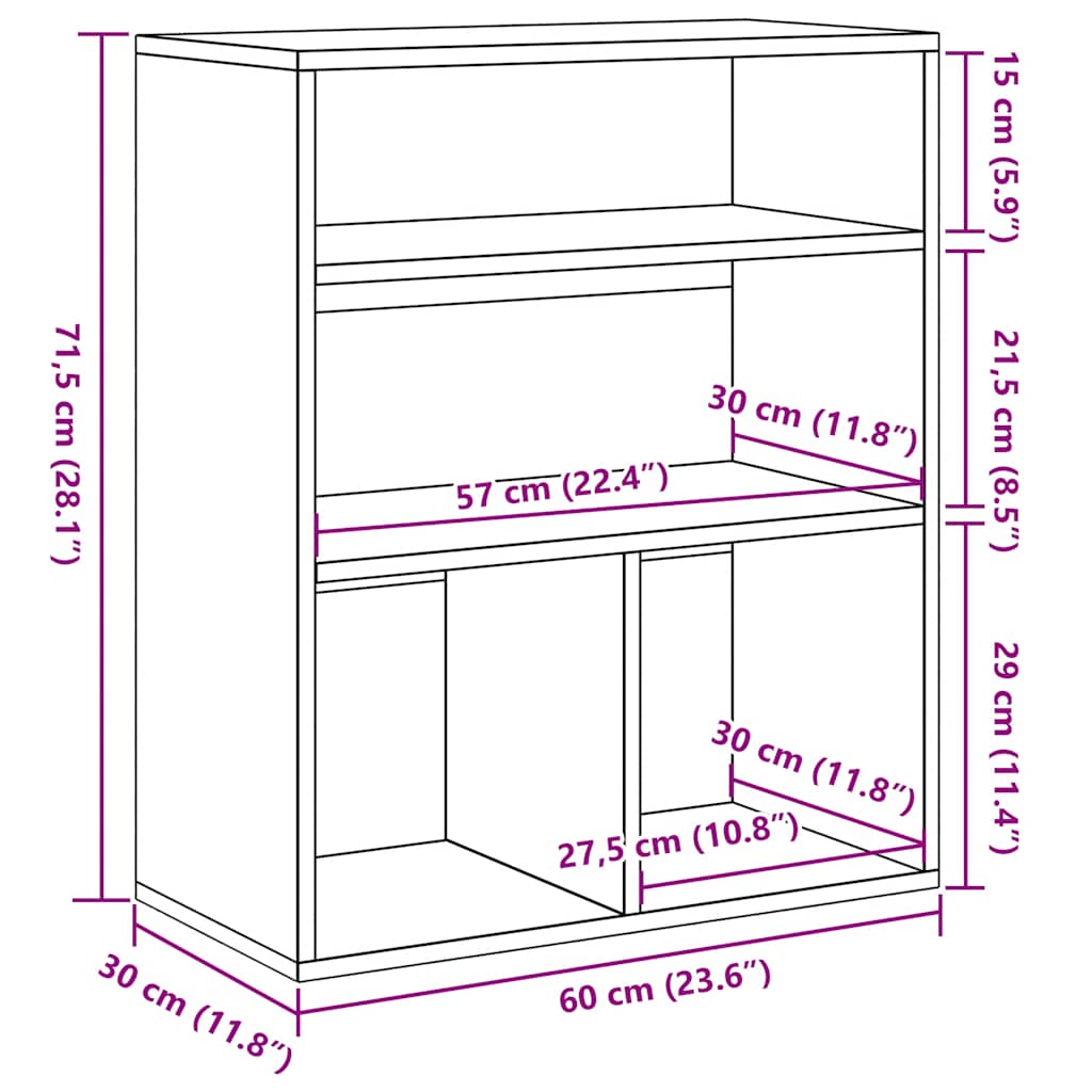 Bokhylle sonoma eik 60x30x71,5 cm konstruert tre