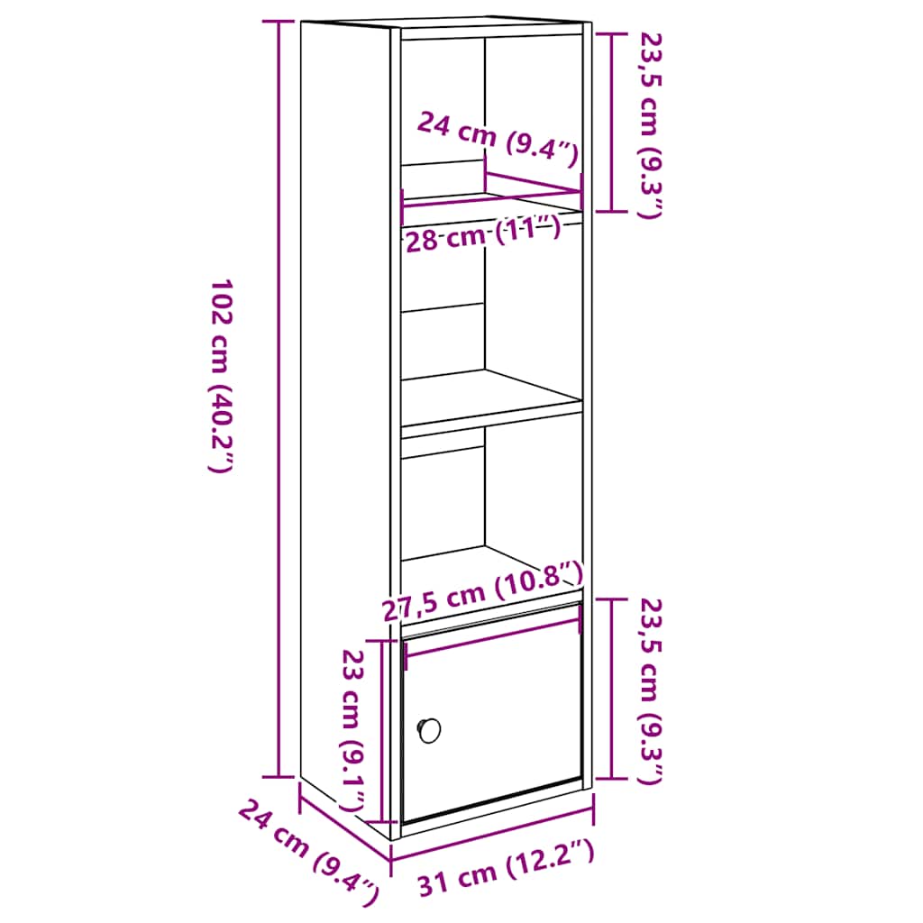 Bokhylle sonoma eik 31x24x102 cm konstruert tre