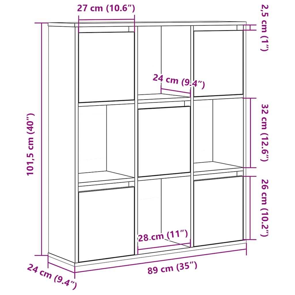 Bokhylle sonoma eik 89x24x101,5 cm konstruert tre