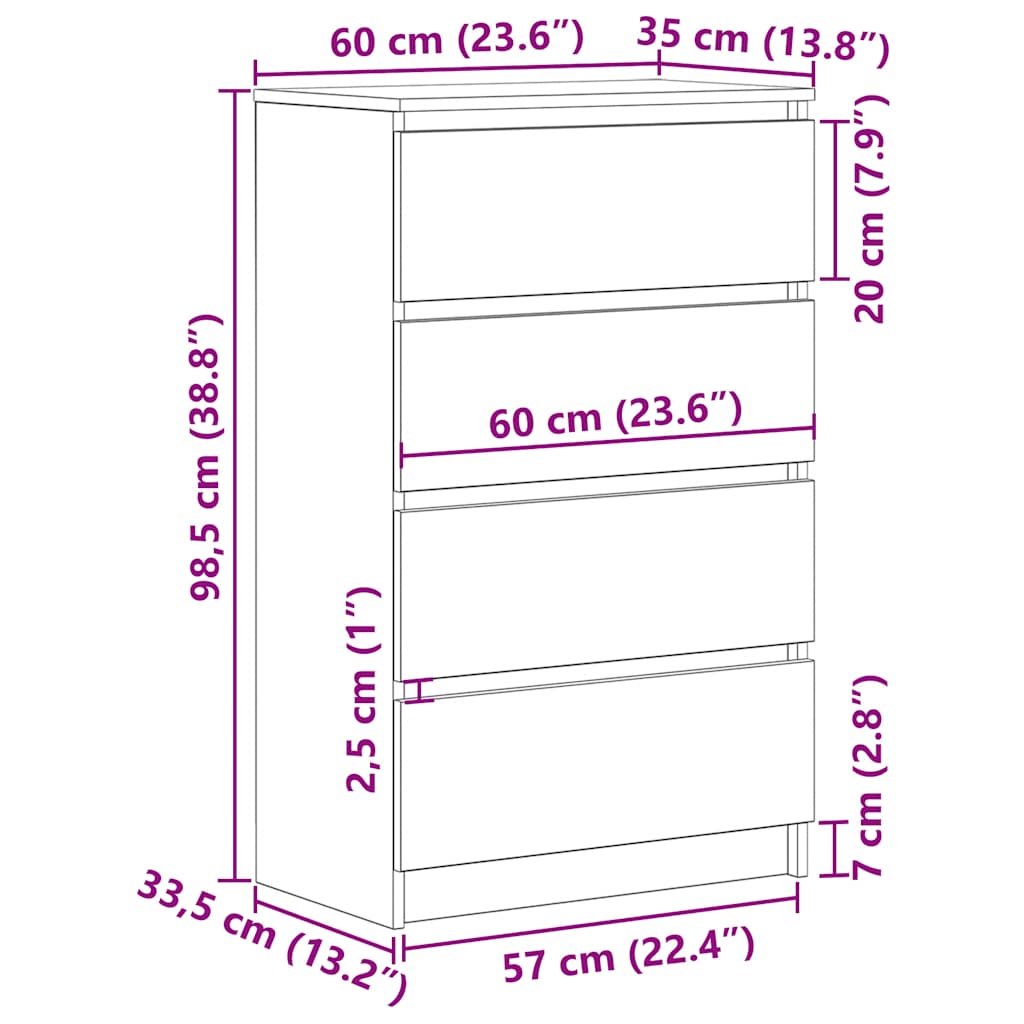 Skjenk svart eik 60x35x98,5 cm konstruert tre