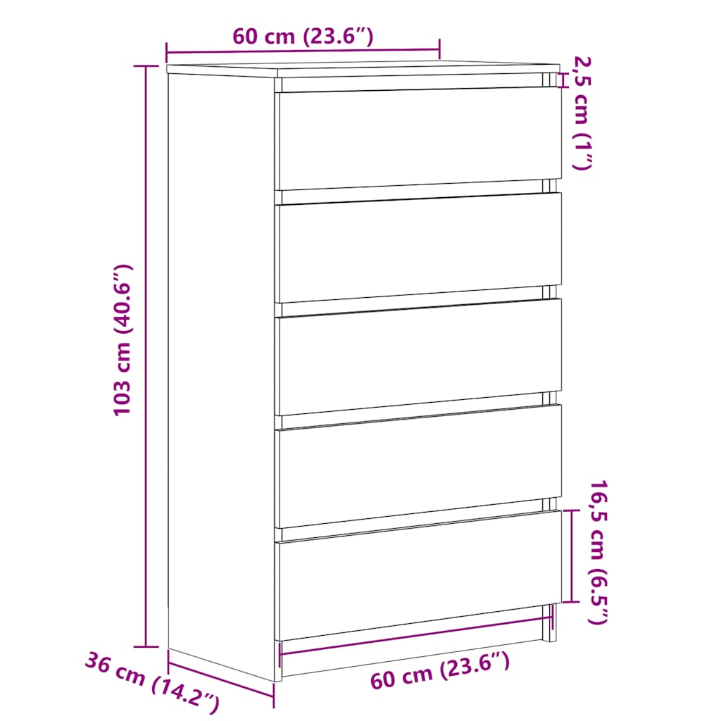 Kommode svart eik 60x36x103 cm konstruert tre
